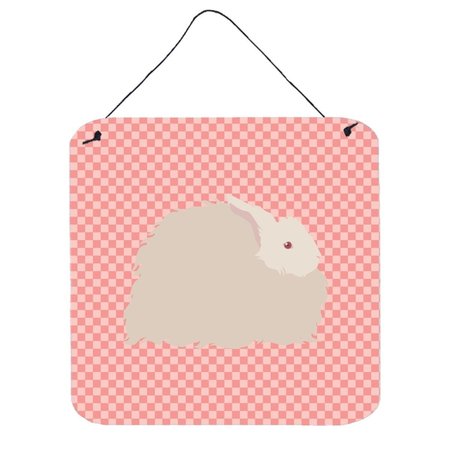 MICASA Fluffy Angora Rabbit Pink Check Wall or Door Hanging Prints6 x 6 in. MI234172